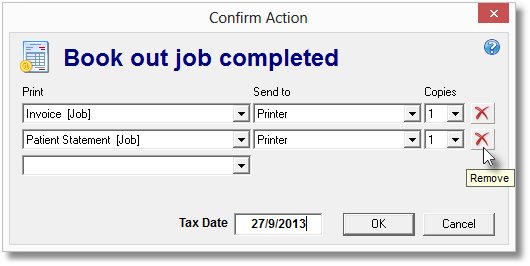 Book Out job Completed print options