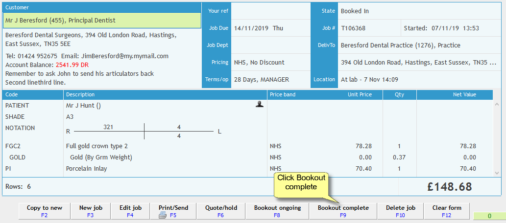 Book out a Completed Job