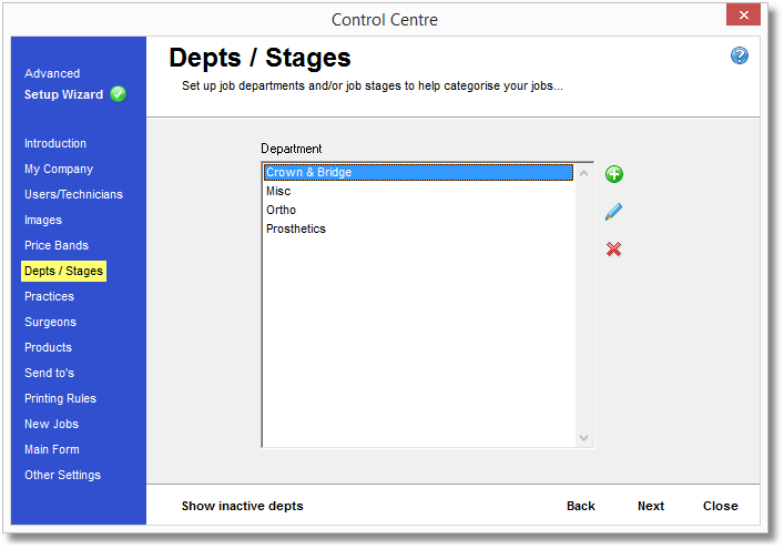 Control Centre-Job Departments