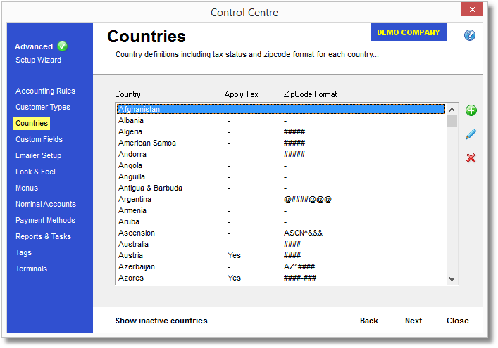 Control Centre-Countries