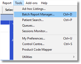 batch report manager tools menu