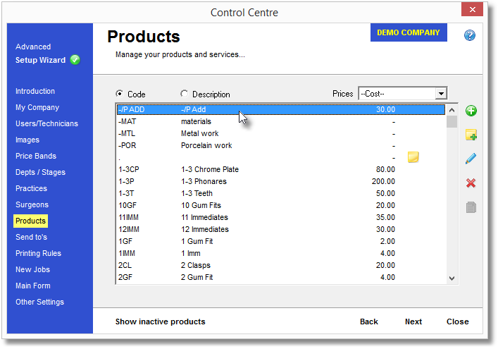 Control Centre-Sales Items