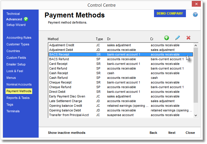 Control Centre-Payment Methods