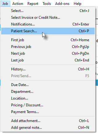 Patient search from menu