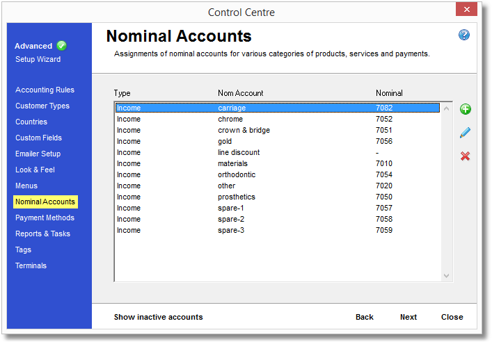 Control Centre-Nominal Accounts