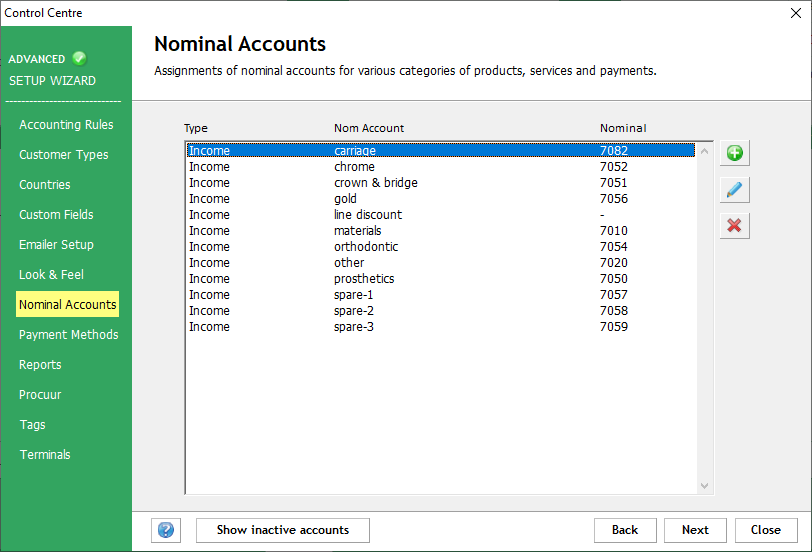 Control Centre-Nominal Accounts