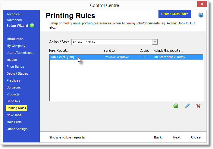 Control Centre-Printing Rules