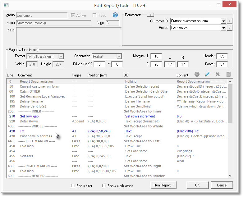 Control Centre-Reports and Tasks-Edit report