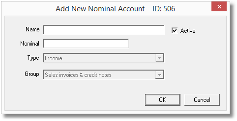 Control Centre-Nominal Accounts-Add New