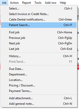 Patient search from menu